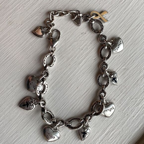BRIGHTON vintage power of pink breast cancer awareness silver charm bracelet - Picture 4 of 4